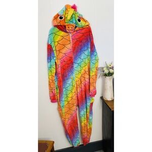 Rainbow Unicorn Dinosaur Costume M Soft Plush One Piece NWOT Zipper